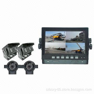 Car Backup IR Camera with High Resolution, 7-inch Digital Quad Monitor for Reversing System